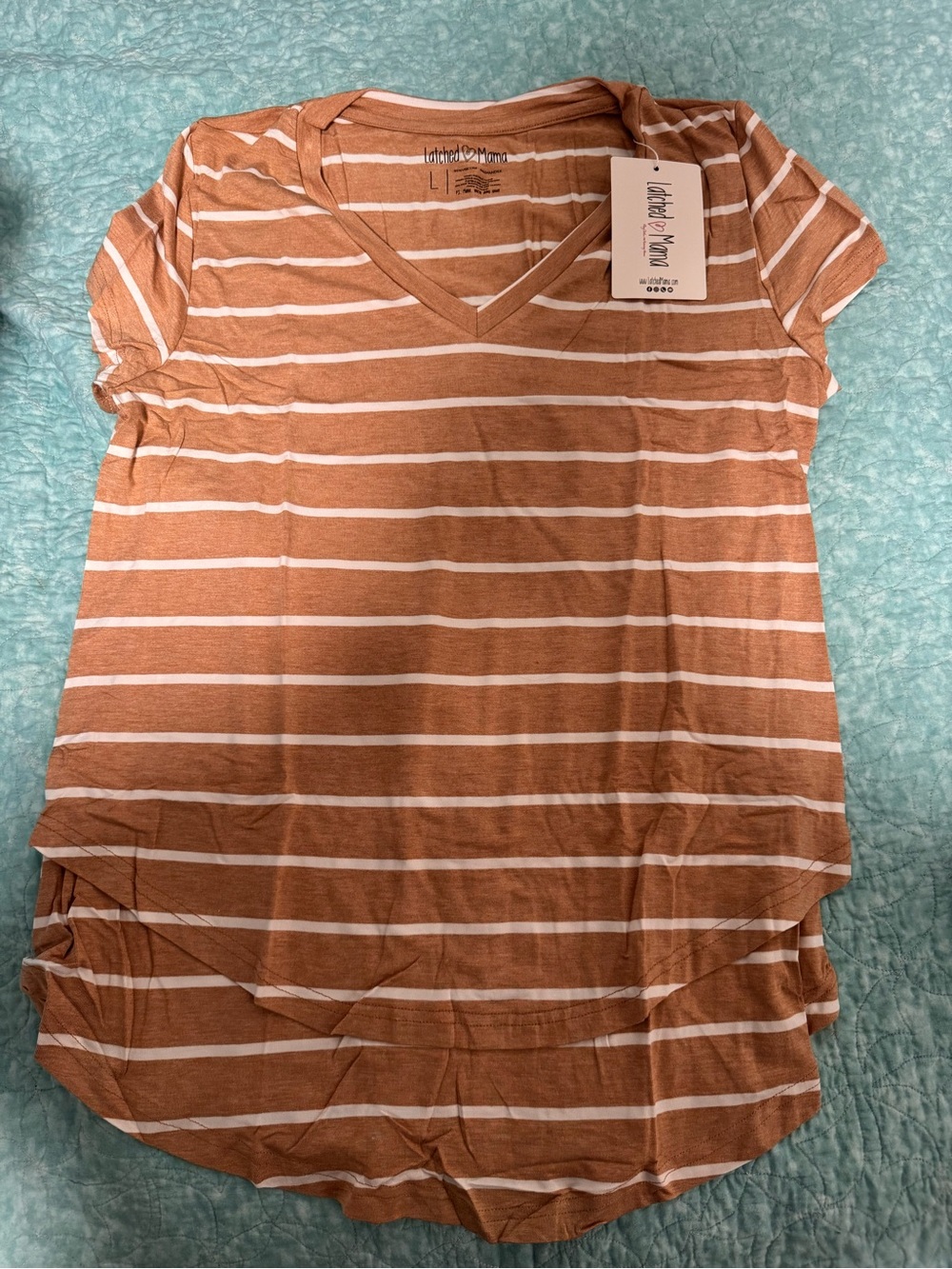Latched Mama Classic V-Neck Striped Tee in Brown/White